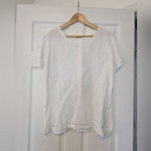 Francesca Bettini Made In Italy White Linen And Lace Lagenlook Top Womens Large